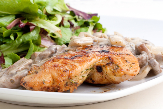 Pan fried chicken in mushroom sauce