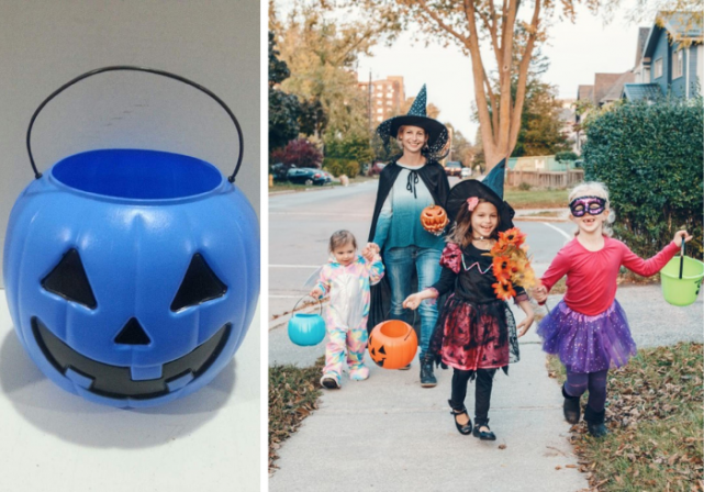 What does it mean when a child carries a blue bucket on Halloween night?