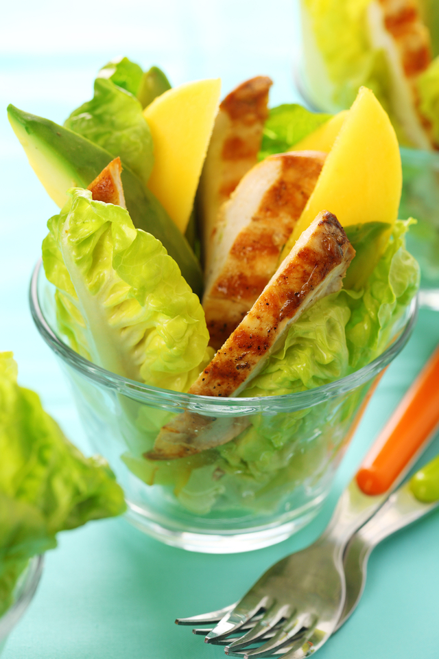 Warm chicken, avocado and mango salad