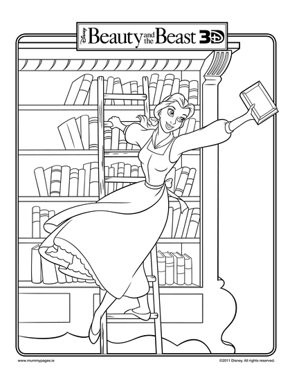 Beauty and a bookshelf Colouring Page