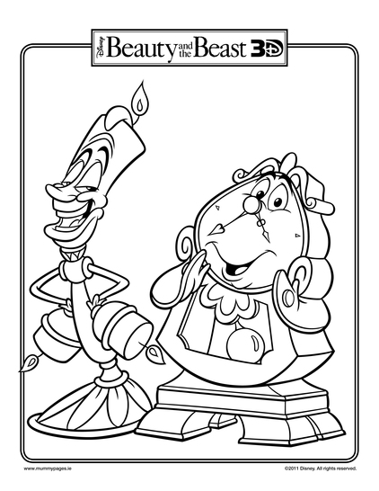 Lumiere and Cogsworth Colouring Page