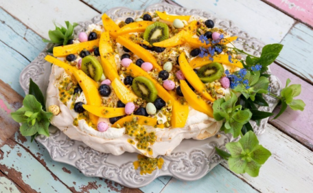 Wow your guests with Avocas showstopping Mango & Blueberry Easter Pavlova