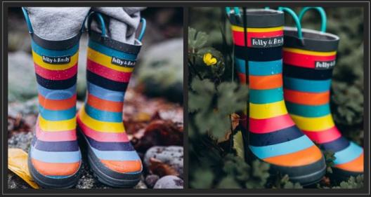 Treat you & your kids to these new Rainbow Stripe Rainboots from Polly & Andy