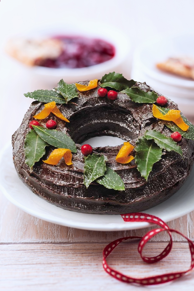 Chocolate orange wreath cake