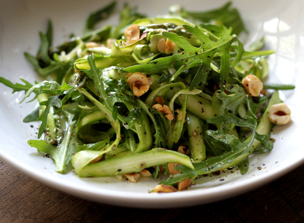 Shaved asparagus and hazlenut salad