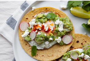 Breakfast tacos with avocado radish salsa