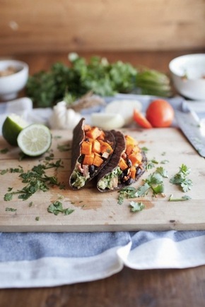 Chipotle sweet potato, black bean and guac tacos