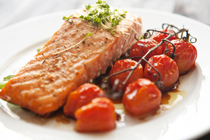 Salmon with roasted cherry tomatoes