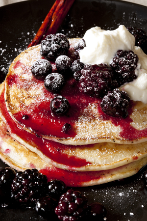 American pancakes with berry compote