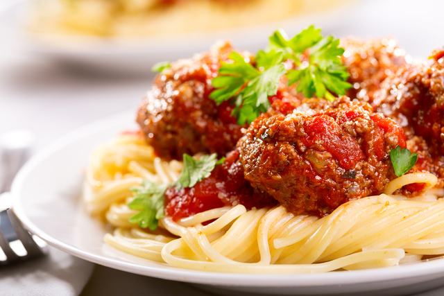 Meatballs with homemade pasta sauce and spaghetti