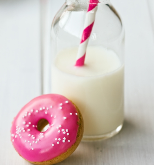 Oven baked doughnuts with strawberry glaze