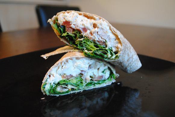 Creamy lemon, mustard and basil chicken wrap