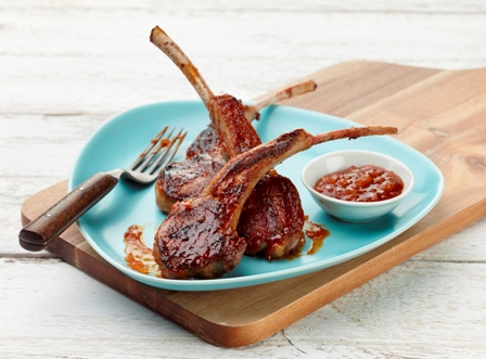 Fire-Roasted baby lamb chops with smoked paprika-orange bbq sauce