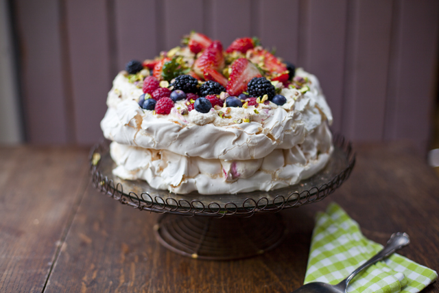 Summer berry and pistachio pavlova