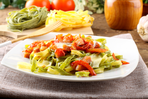 Tagliatelle with pancetta, olives and crème fraîche