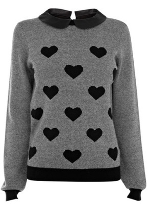Heart And Faux Leather Collar Jumper