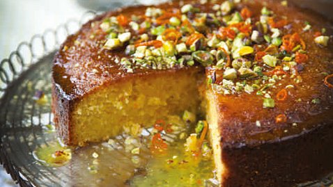 Orange polenta cake with honey and rosewater syrup