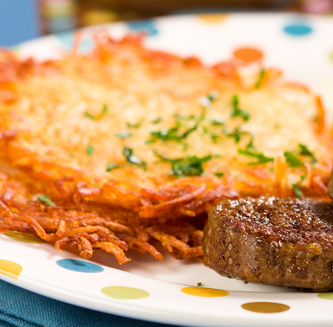 Crispy hash browns and white pudding