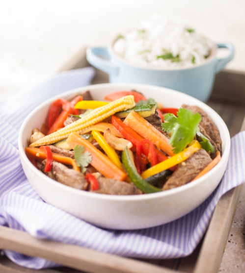 Thai beef stir fry with fragrant rice