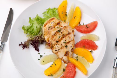 Mexican chicken with fruit salad