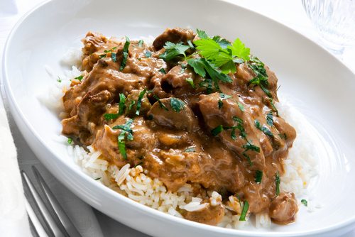 Beef stroganoff with rice