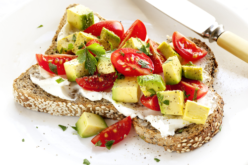 Avocado and tomato open sandwich