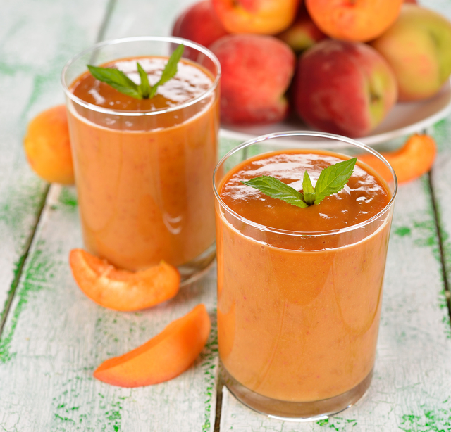 Peach melba smoothie, dessert in a glass