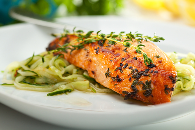 Salmon with herb pasta