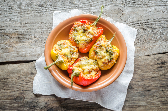 Stuffed peppers with halloumi and cous cous