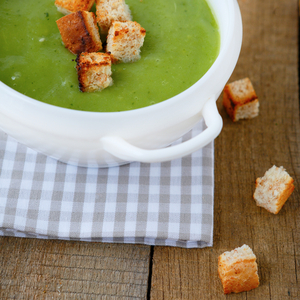 Watercress & celeriac soup with goats cheese croutons