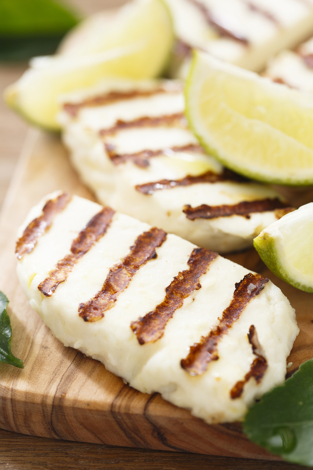 Grilled halloumi with quinoa salad.