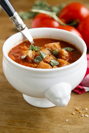 Bread soup with roast tomato puree