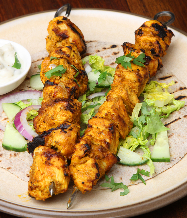 Grilled chicken tikka skewers