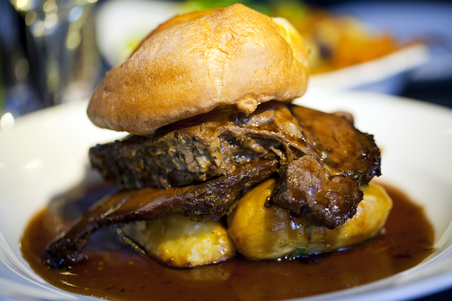 Roast beef with port gravy and Yorkshire puddings