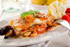 Mixed seafood and spinach lasagne