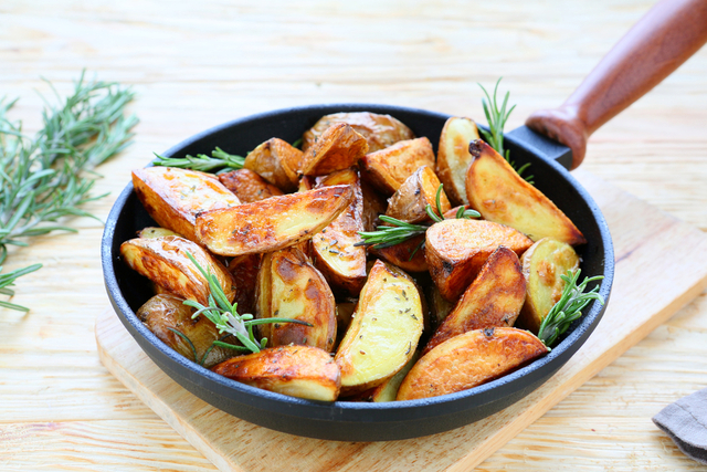 Crispy potato skins with chive dip