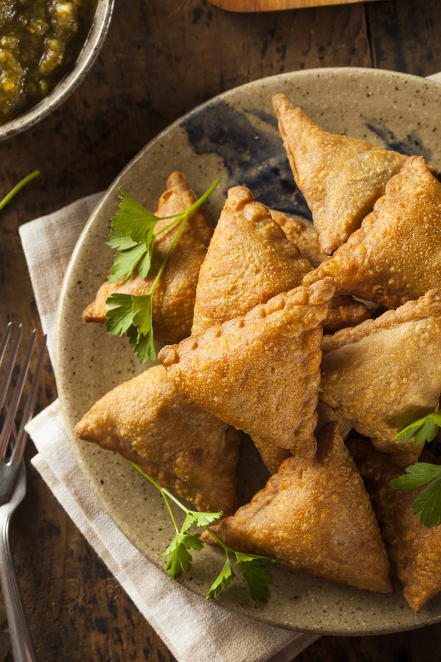 Sweet potato and pea parcels