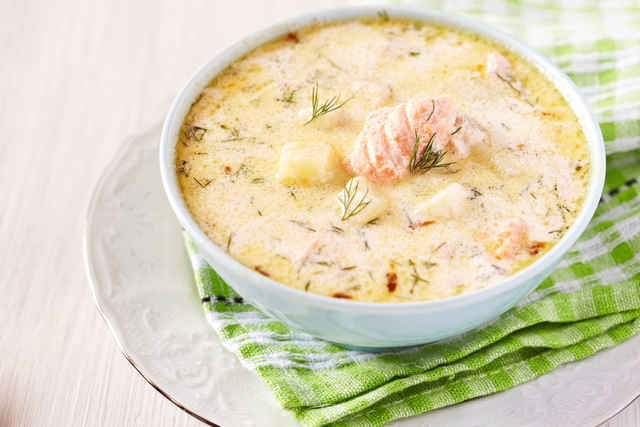 Creamy smoked salmon and vegetable soup