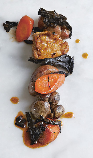 Veal kidney and sweetbreads with black trumpets