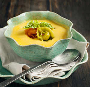 Cheesy butternut squash and mixed tortellini soup