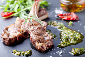 Lamb chops with fresh mint and herb sauce