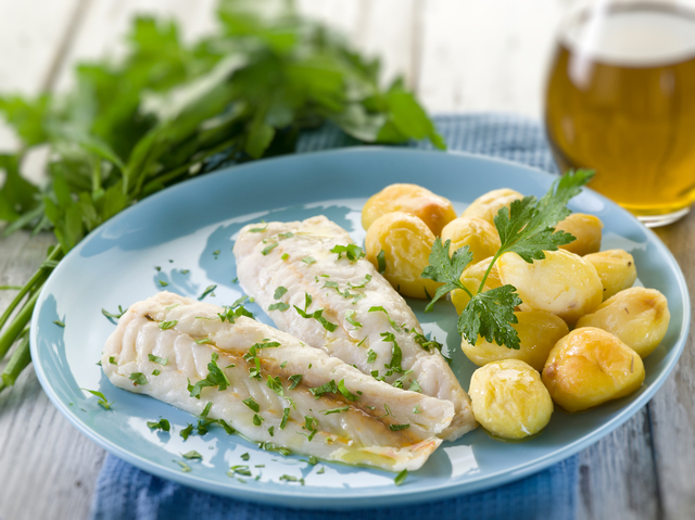 Pan fried cod and potatoes