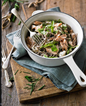 Buckwheat pasta with flaked trout