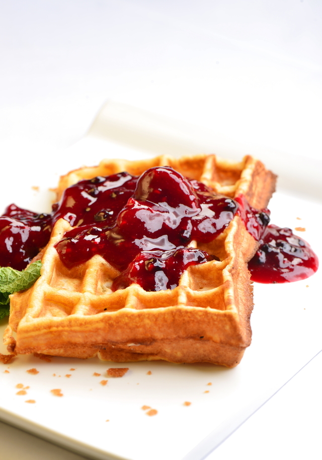Waffles with a berry compote
