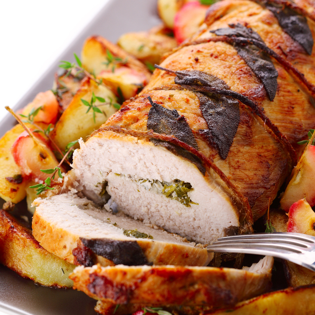 Roast pork with baked apples