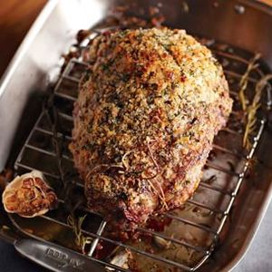 Herb-crusted lamb with gravy
