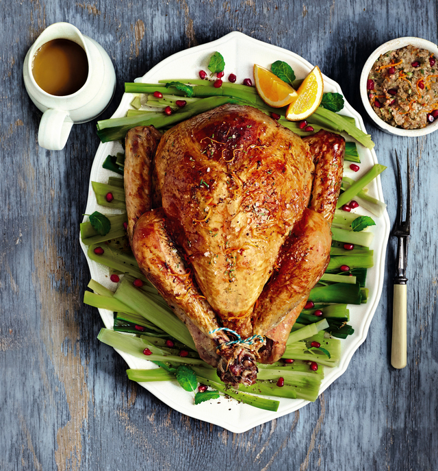 Turkey with Pomegranate Orange &amp; Almond Stuffing with an Orange Glaze