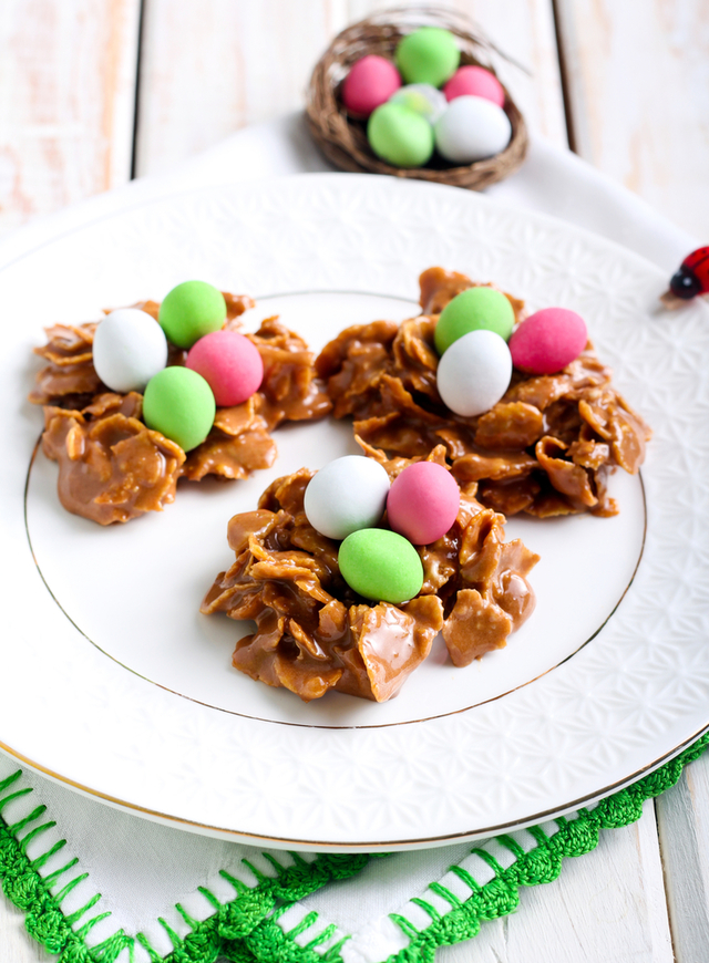 Chocolate caramel cornflake mini nests