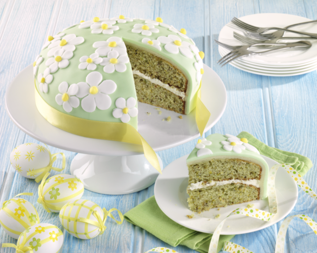 Easter white chocolate and pistachio cake