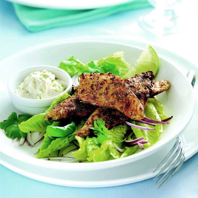 Blackened fish with fresh green dressing